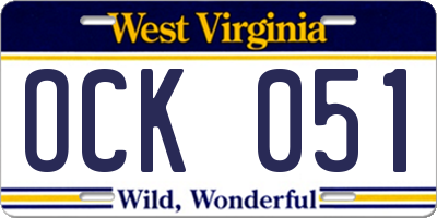 WV license plate OCK051