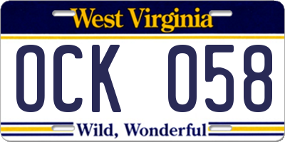 WV license plate OCK058