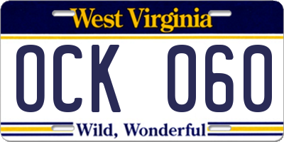 WV license plate OCK060