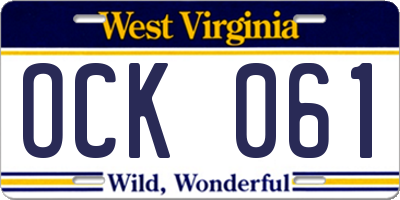 WV license plate OCK061