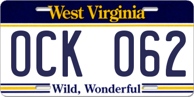 WV license plate OCK062