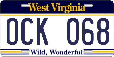 WV license plate OCK068