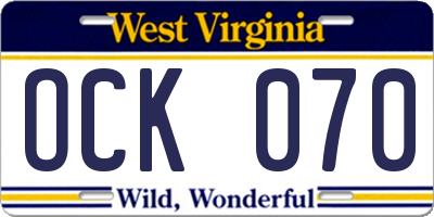 WV license plate OCK070