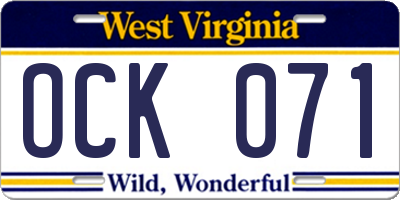 WV license plate OCK071