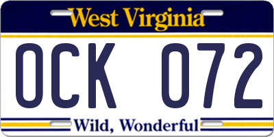 WV license plate OCK072