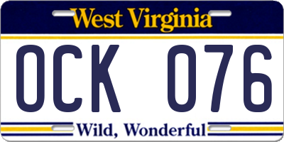 WV license plate OCK076