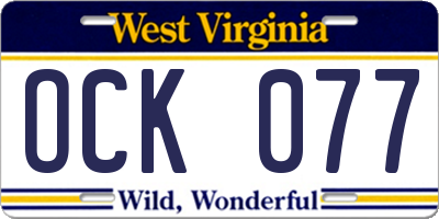 WV license plate OCK077
