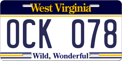WV license plate OCK078