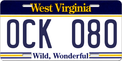 WV license plate OCK080