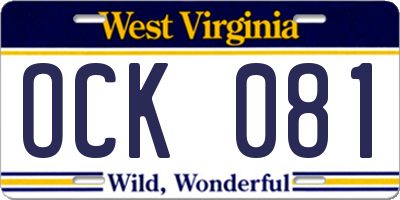 WV license plate OCK081
