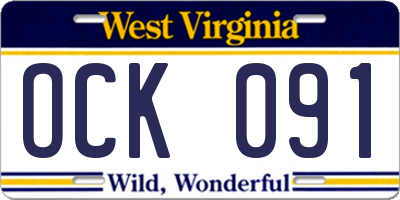 WV license plate OCK091