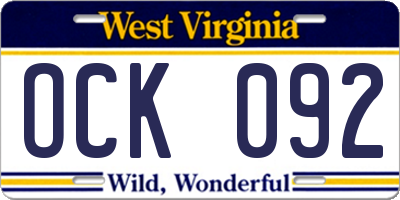 WV license plate OCK092