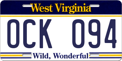 WV license plate OCK094