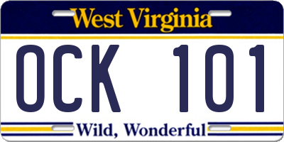 WV license plate OCK101
