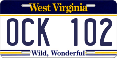 WV license plate OCK102