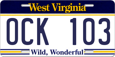 WV license plate OCK103