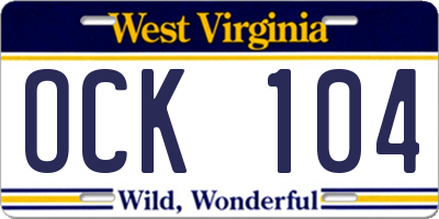 WV license plate OCK104