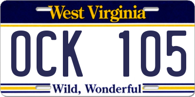 WV license plate OCK105