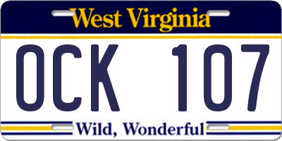 WV license plate OCK107