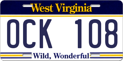 WV license plate OCK108