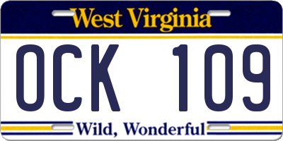 WV license plate OCK109