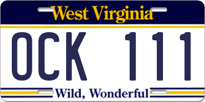 WV license plate OCK111