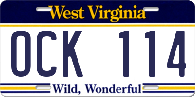WV license plate OCK114