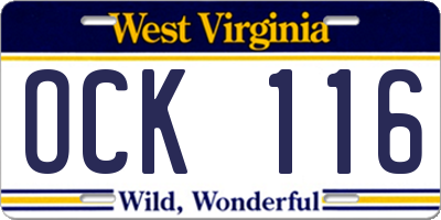 WV license plate OCK116