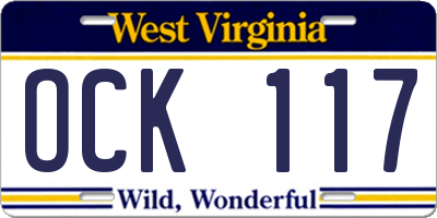 WV license plate OCK117