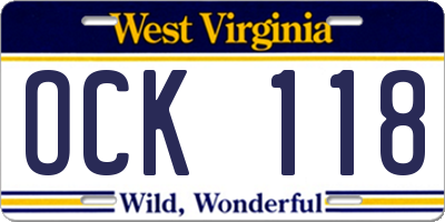 WV license plate OCK118