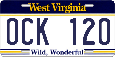 WV license plate OCK120