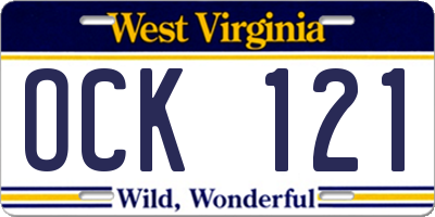 WV license plate OCK121