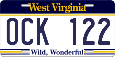 WV license plate OCK122