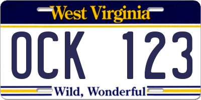WV license plate OCK123