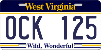 WV license plate OCK125