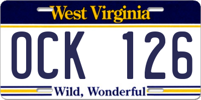 WV license plate OCK126