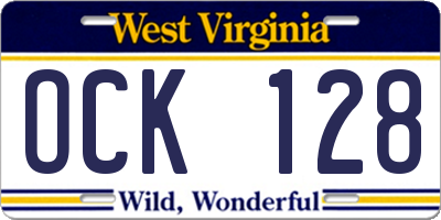 WV license plate OCK128