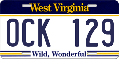 WV license plate OCK129