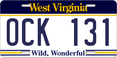 WV license plate OCK131