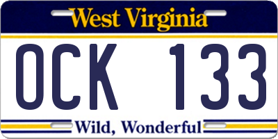 WV license plate OCK133