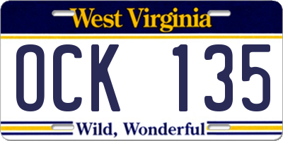 WV license plate OCK135