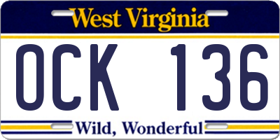WV license plate OCK136
