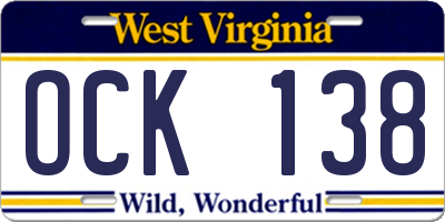 WV license plate OCK138