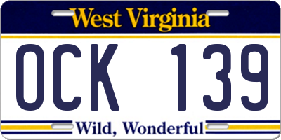 WV license plate OCK139