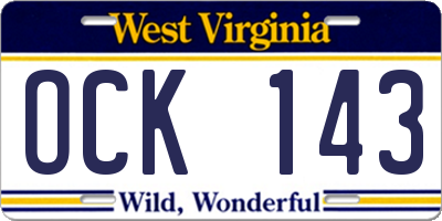 WV license plate OCK143