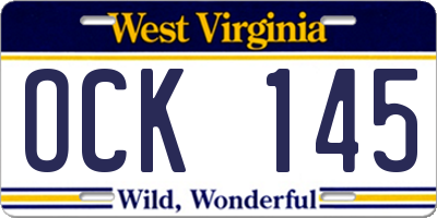 WV license plate OCK145