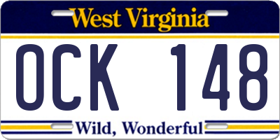 WV license plate OCK148