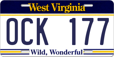 WV license plate OCK177
