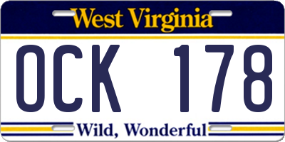 WV license plate OCK178