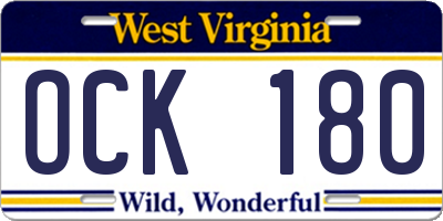 WV license plate OCK180
